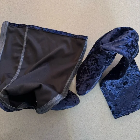Blue Velvet Knee-High Boots - Picture 12 of 14